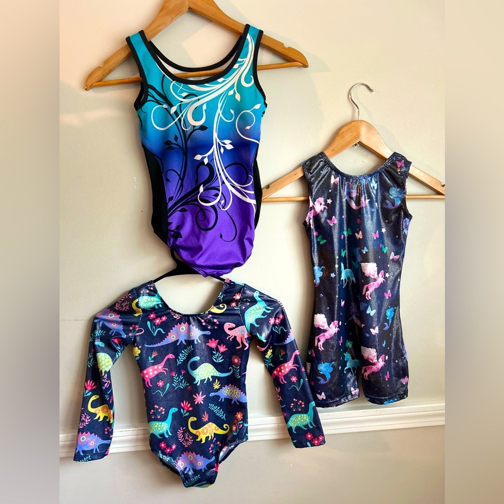 Set of 3!! super cute gymnastics/dance leotard size 5-6 girls